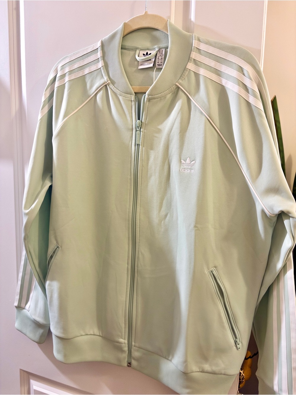 adidas Mint Green Trefoil Track Jacket with White Stripes